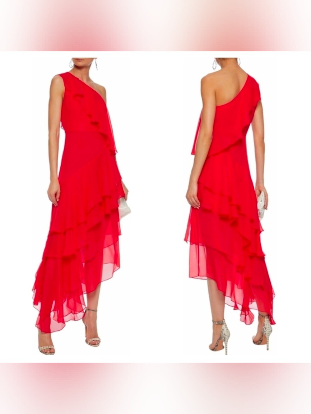 Alice + Olivia Alanis One Shoulder Ruffled Silk Dress